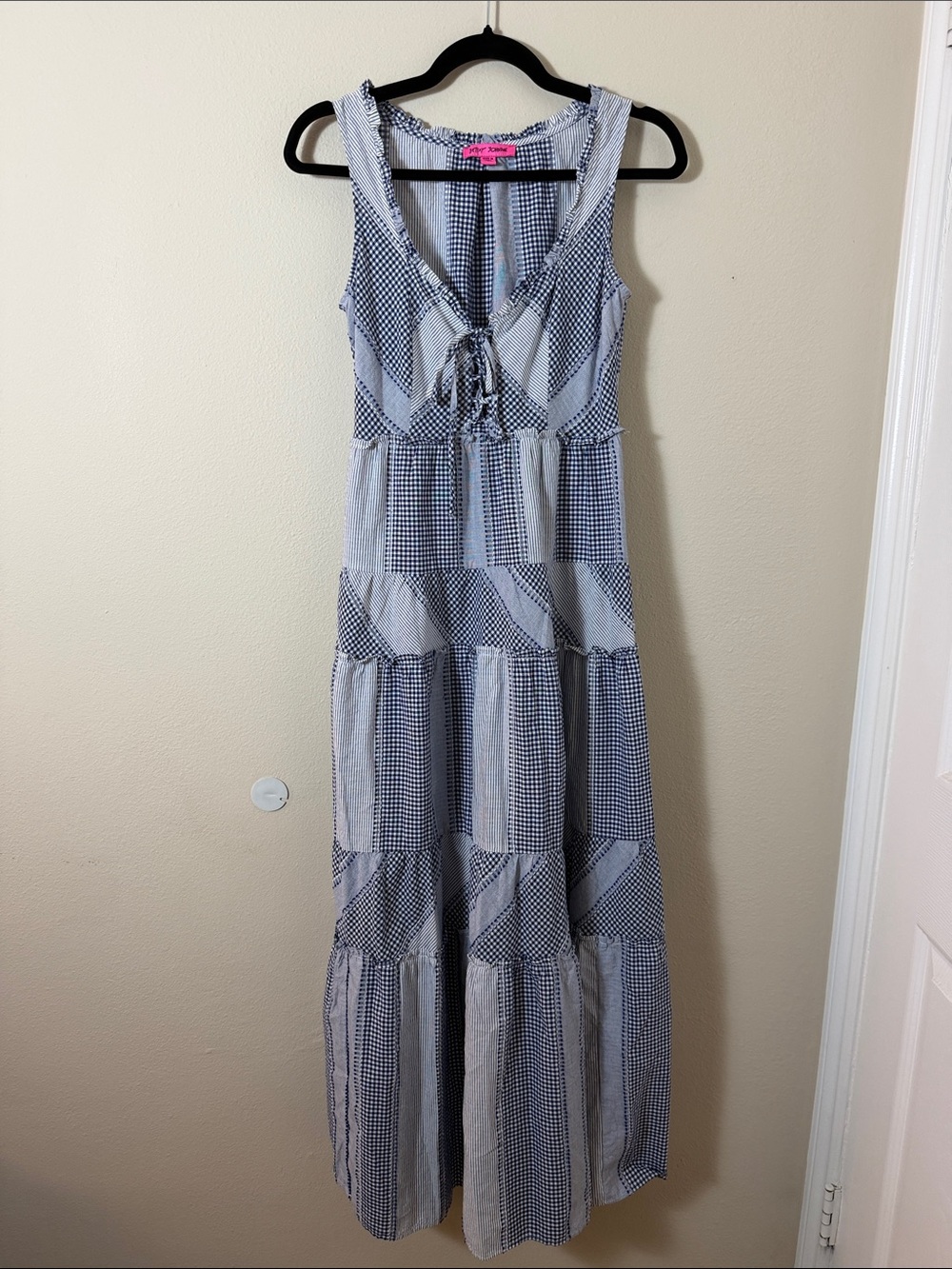Betsy Johnson Stripe Play Sleeveless Blue Gingham Dress Size S